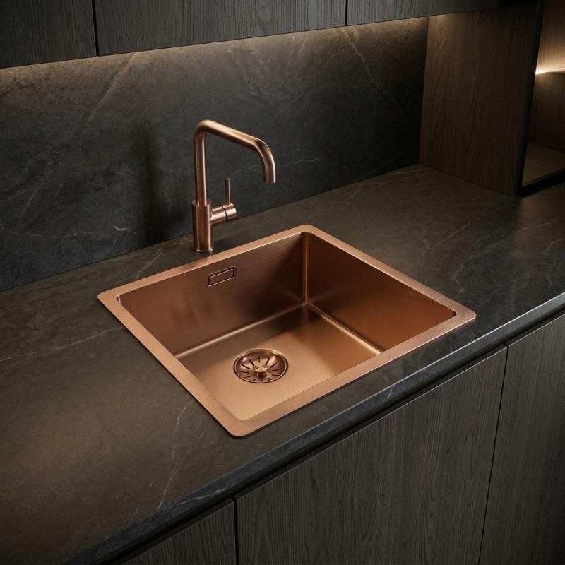 Pure.Sink Comfort PVD Rosé Koper spoelbak 34x40 cm onderbouw, vlakbouw en opbouw PCM3440-62